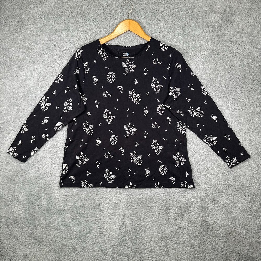 Croft‎ & Barrow The Classic Tee Plus Size 1X Black Floral Long Sleeve
